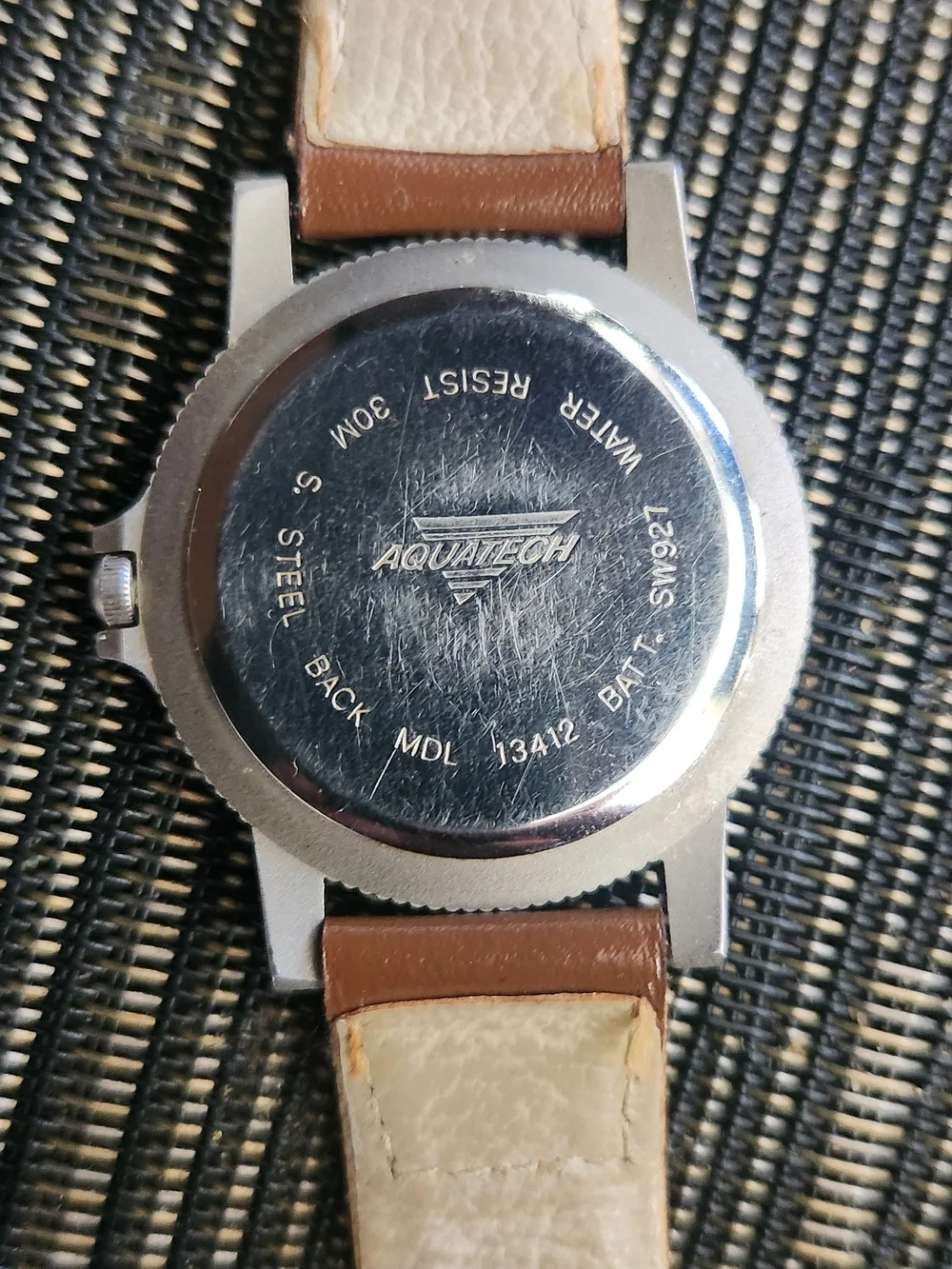 AQUATECH Beige Dial Brown Leather Strap Men's Quartz Watch